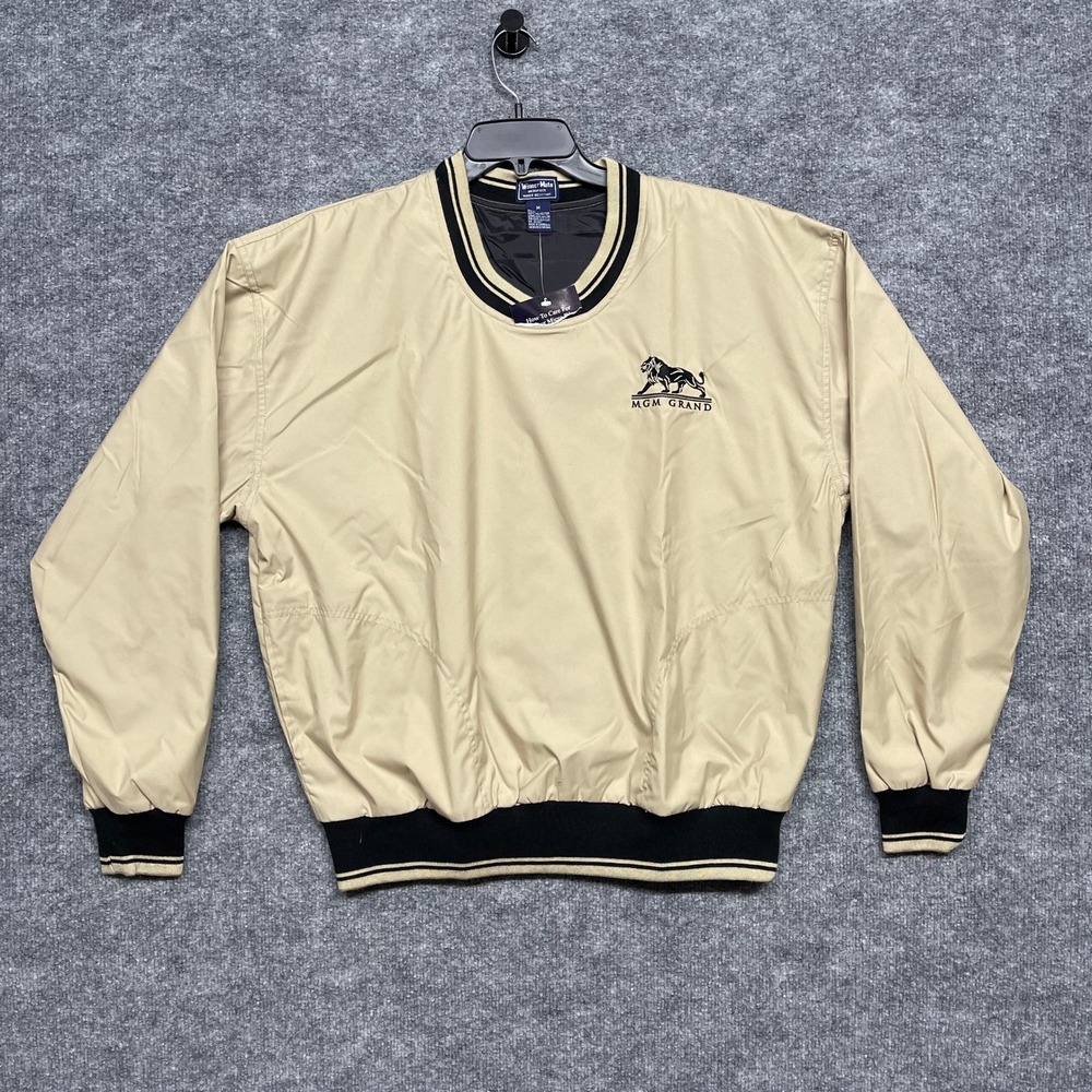 Vintage MGM Grand Las Vegas Windshirt‎ Mens Medium Tan Pullover Golf Jacket NEW